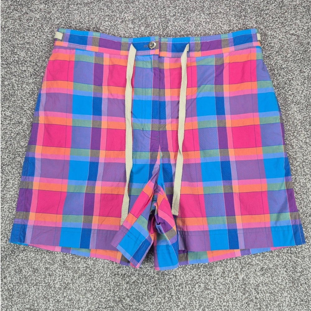 Lauren Ralph Lauren Shorts Womens 10‎ Plaid Pink Blue Cotton Drawstring